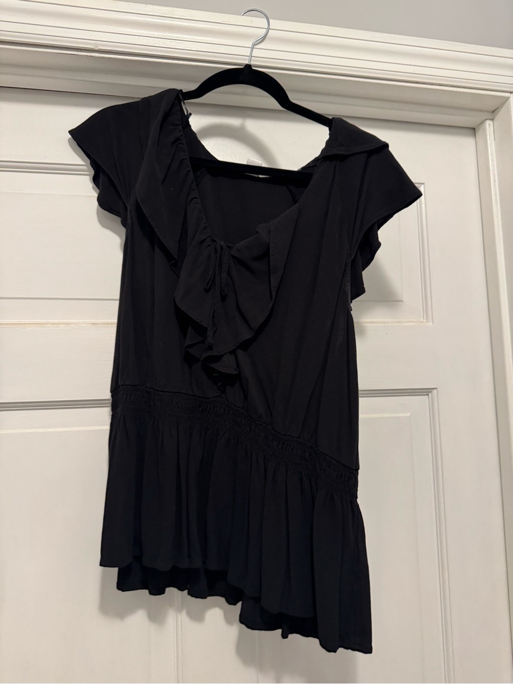 Old Navy Black Ruffle V-Neck Blouse